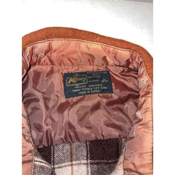 Vintage 70s 80s Kmart Men’s Wool Blend Button Down Flannel Plaid  Brown SZ Large - Picture 4 of 7